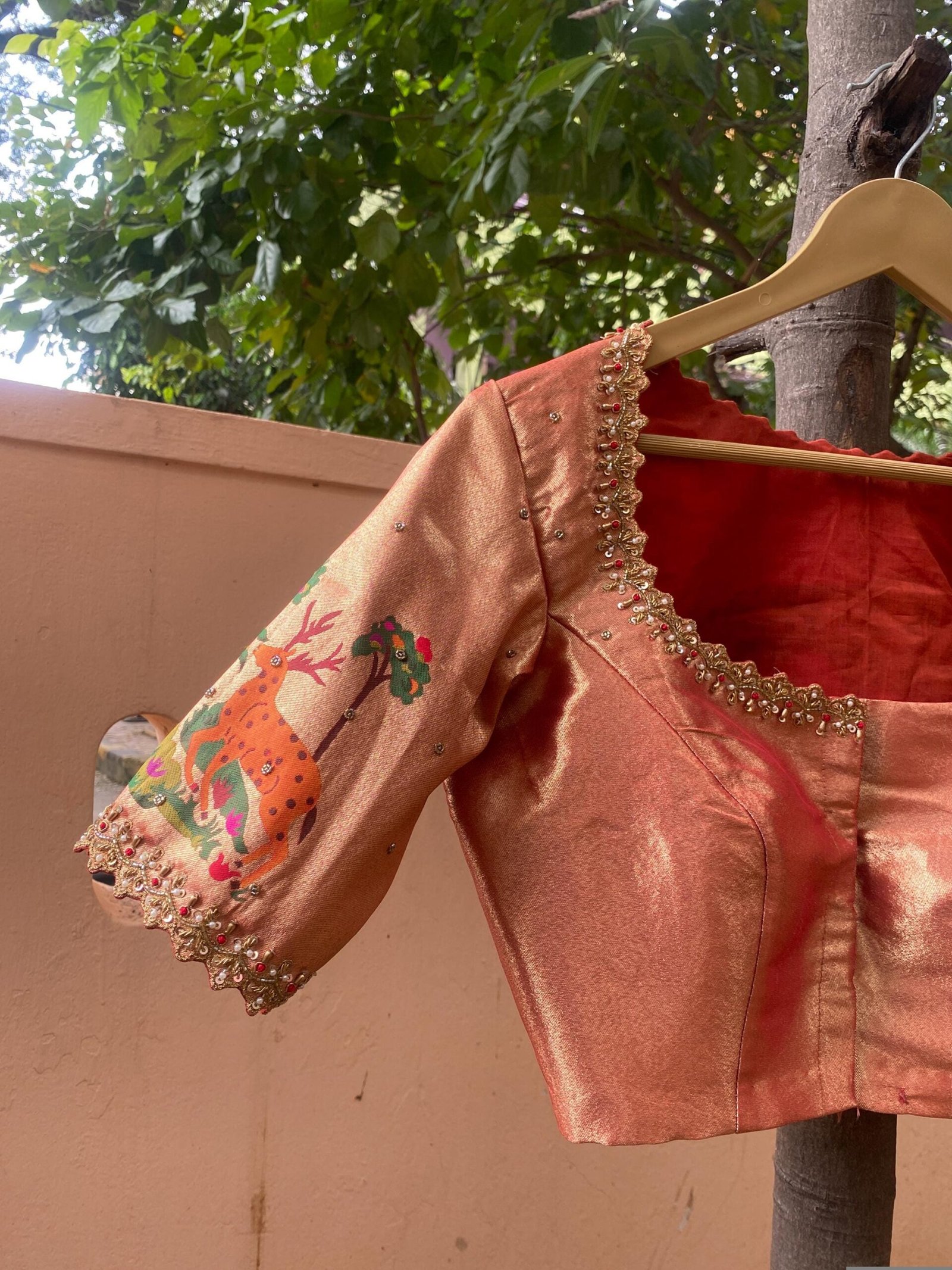 pure silk hand embroidery blouse/elbow sleeve maggam blouse/paithani zardosi blouse/hand embroidered blouse/red Paithani ready made blouse