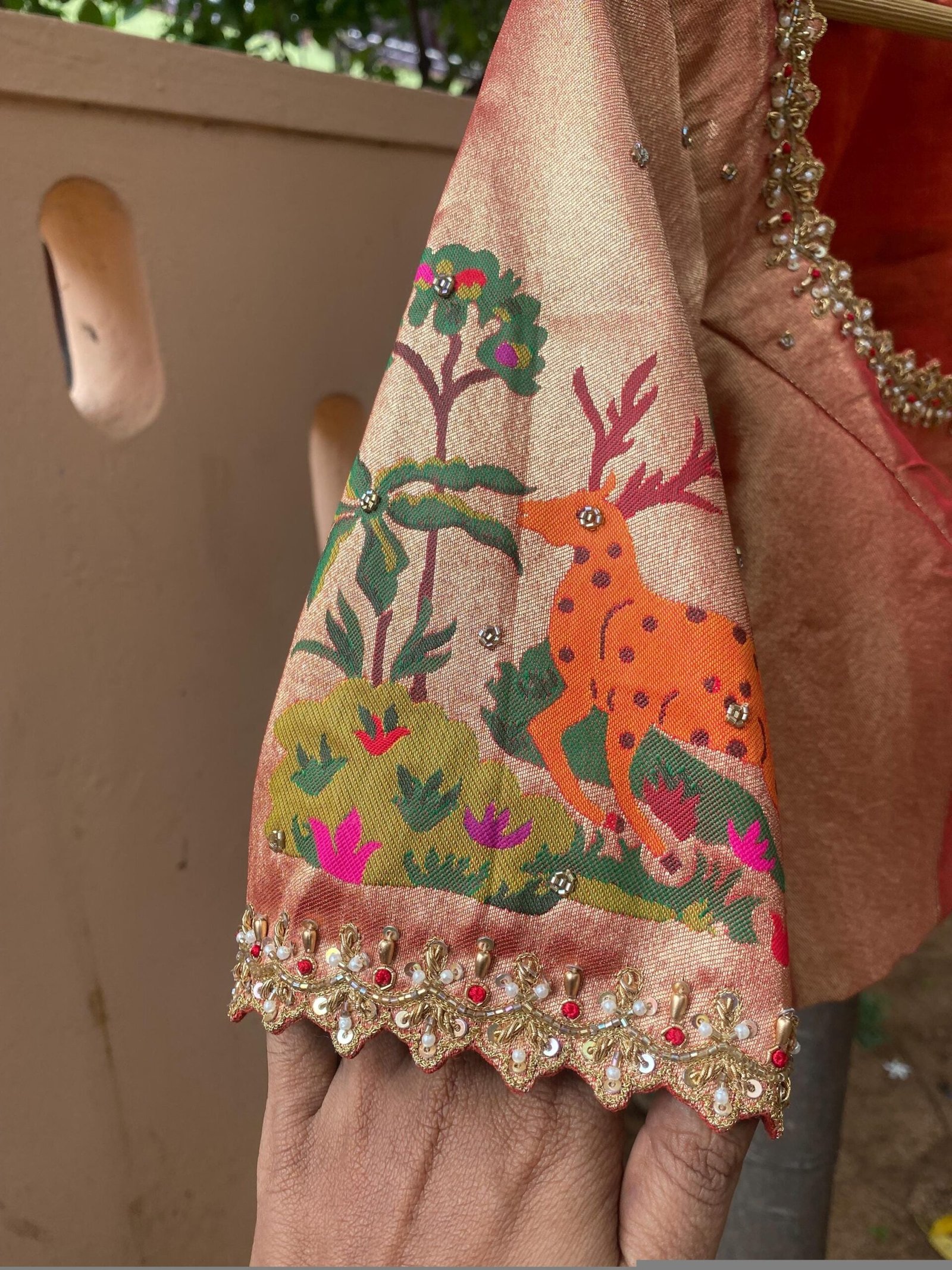 pure silk hand embroidery blouse/elbow sleeve maggam blouse/paithani zardosi blouse/hand embroidered blouse/red Paithani ready made blouse