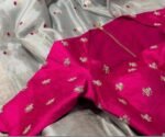 Hand Embroidered Silk Zardosi Blouse: Magenta Pink Maggam Work
