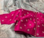 Hand Embroidered Silk Zardosi Blouse: Magenta Pink Maggam Work
