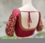 Hand Embroidered Pure Silk Blouse: Dark Pink Zardosi Maggam Work