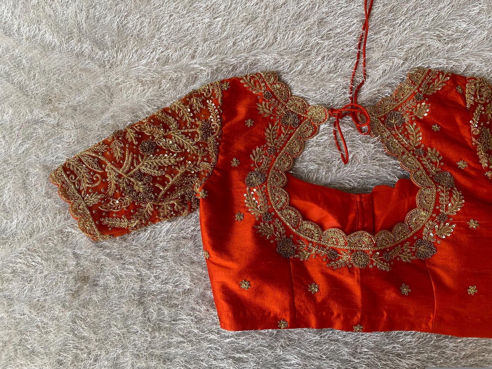 Orange Raw Silk Zardosi Blouse: Hand Embroidered Saree Top