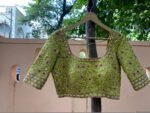 Hand Embroidered Silk Bridal Blouse: Green Zardosi Maggam Work