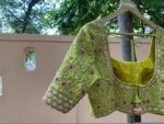 Hand Embroidered Silk Bridal Blouse: Green Zardosi Maggam Work