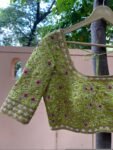 Hand Embroidered Silk Bridal Blouse: Green Zardosi Maggam Work