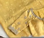 Hand Embroidered Silk Saree Blouse: Yellow Zardosi Maggam Work