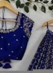 Hand Embroidered Silk Blouse: Royal Blue Zardosi Sari Top