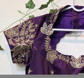 Hand Embroidered Silk Saree Blouse: Purple Zardosi Maggam Work