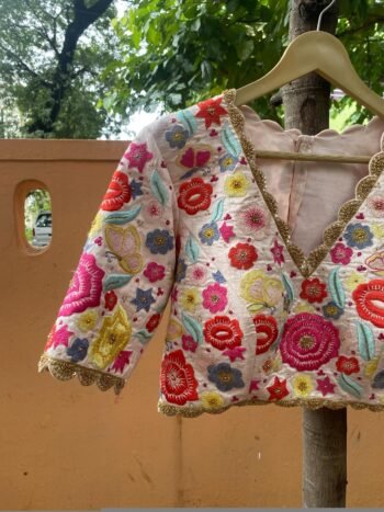Hand Embroidered Silk Blouse: Light Pink Zardosi Maggam Work