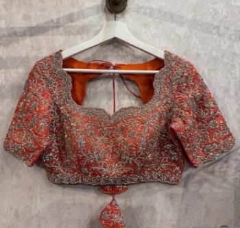 Hand Embroidered Silk Bridal Blouse: Zardosi Wedding Crop Top