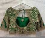 Hand Embroidered Green Silk Bridal Blouse: Zardosi Wedding Crop Top