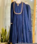 Hand Embroidered Chanderi Silk Anarkali Suit: Royal Blue Indian Dress