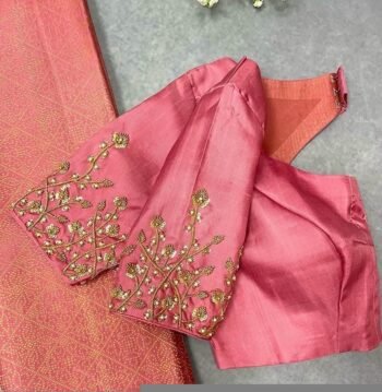 Peach Silk Zardosi Blouse: Hand Embroidered Indian Crop Top