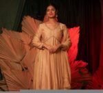 Hand Embroidered Tan Anarkali Suit: Chanderi Silk Indian Dress with Dupatta