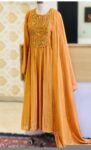 Hand Embroidered Orange Anarkali Suit: Chanderi Silk Indian Dress