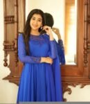 Hand Embroidered Royal Blue Anarkali Suit: Organza Dupatta, Indian Dress