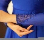 Hand Embroidered Royal Blue Anarkali Suit: Organza Dupatta, Indian Dress