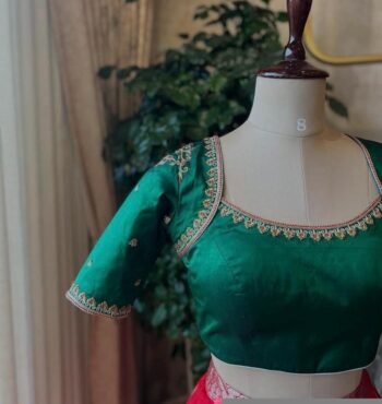 Bottle green silk hand embroidery blouse/saree maggam green blouse/red saree blouse/green hand embroidered blouse /ready made blouse zardosi