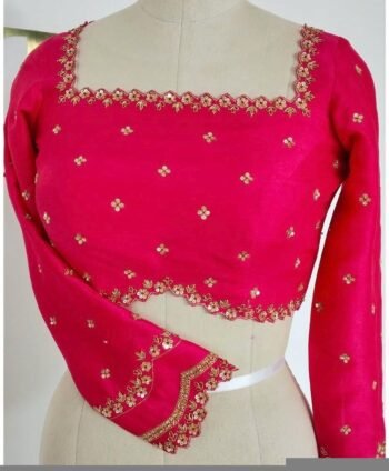 Pink Hand Embroidered Zardosi Silk Blouse: Maggam Work, Full Sleeve, pink maggam work blouse,full sleeve saree blouse , saree blouses