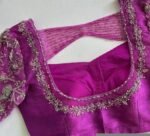 Hand Embroidered Magenta Silk Blouse:purple  Zardosi Wedding Sari Top,purple maggam work blouse , hand embroidery blouse, purple handwork