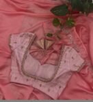 pure silk hand embroidery blouse/pink saree maggam blouse/pink short sleeve blouse/hand embroidered blouse/light pink ready made blouse usa