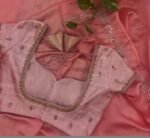 pure silk hand embroidery blouse/pink saree maggam blouse/pink short sleeve blouse/hand embroidered blouse/light pink ready made blouse usa
