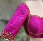 Hand Embroidered Silk Zardosi Blouse: Magenta Pink Maggam Work, pink hand work blouse , pink saree blouse, zardosi blouses , mix and match