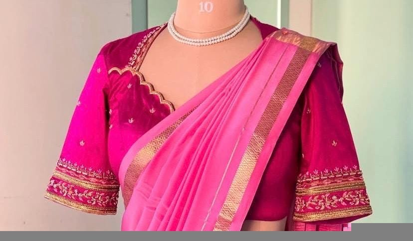 Hand Embroidered Silk Zardosi Blouse: Magenta Pink Maggam Work, pink hand work blouse , pink saree blouse, zardosi blouses , mix and match