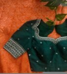 Bottle green silk hand embroidery blouse/saree maggam green blouse/red saree blouse/green hand embroidered blouse /ready made blouse zardosi