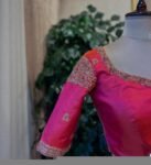 Hand Embroidered Zardosi Silk Blouse: Pink Maggam Work, Size 42, pink saree blouse , handwork blouses, plus size blouses,handmade blouse usa