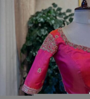 Hand Embroidered Zardosi Silk Blouse: Pink Maggam Work, Size 42, pink saree blouse , handwork blouses, plus size blouses,handmade blouse