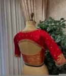 Hand Embroidered Red Silk Blouse: Zardosi Maggam Work, Elbow Sleeves