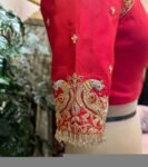 Hand Embroidered Red Silk Blouse: Zardosi Maggam Work, Elbow Sleeves