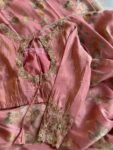 Pink tissue silk saree with hand embroidered blouse/pink saree with pink hand work blouse|floral sarees /pink floral silk saree with blouse