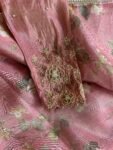 Pink tissue silk saree with hand embroidered blouse/pink saree with pink hand work blouse|floral sarees /pink floral silk saree with blouse