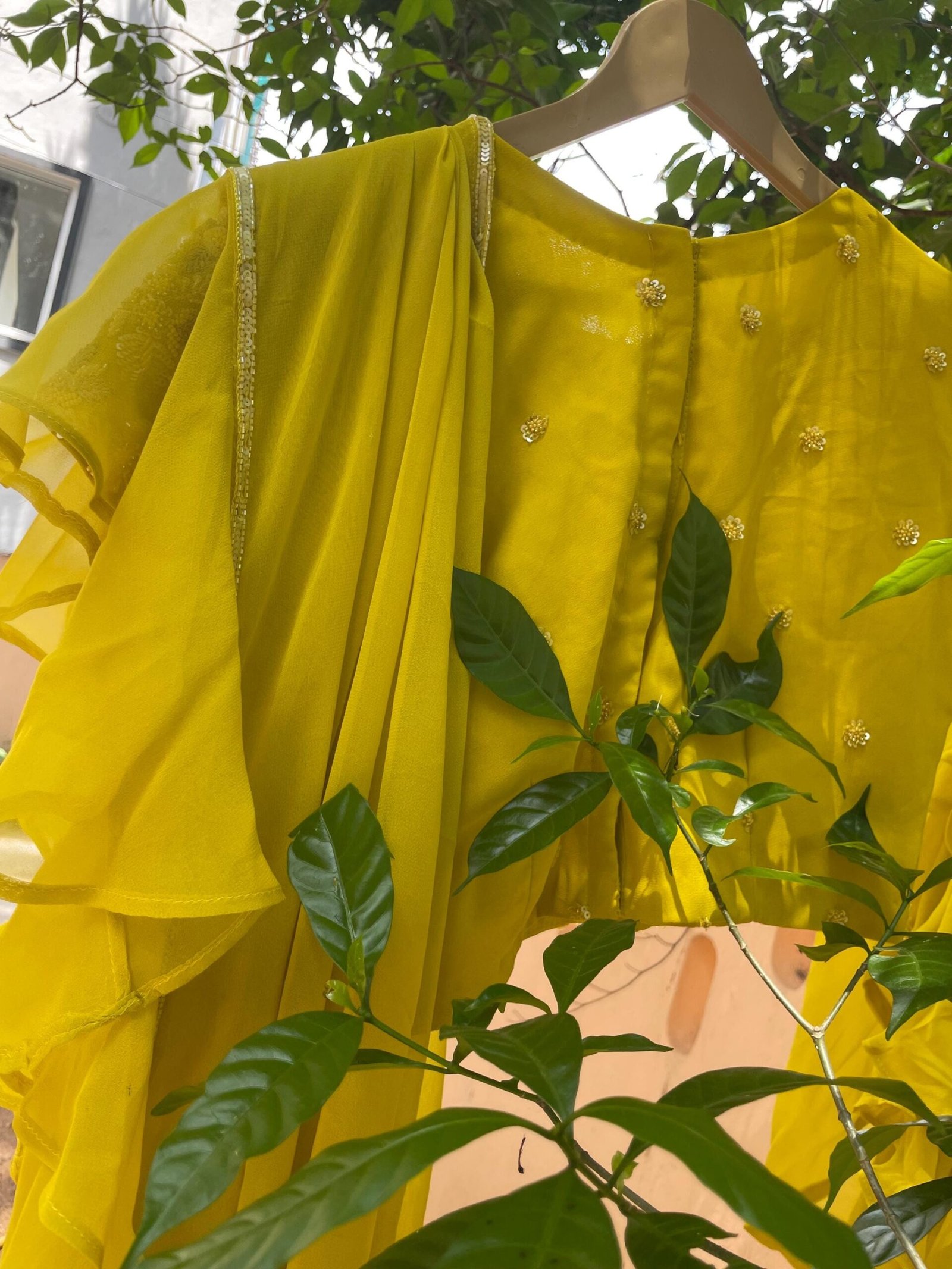 Mustard Yellow Ruffle Saree: Georgette Cocktail Sari with Embroidered Blouse, ruffle saree blouse , mehendi saree, haldi saree,cocktail sare