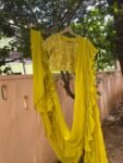 Mustard Yellow Ruffle Saree: Georgette Cocktail Sari with Embroidered Blouse, ruffle saree blouse , mehendi saree, haldi saree,cocktail sare