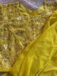 Mustard Yellow Ruffle Saree: Georgette Cocktail Sari with Embroidered Blouse, ruffle saree blouse , mehendi saree, haldi saree,cocktail sare