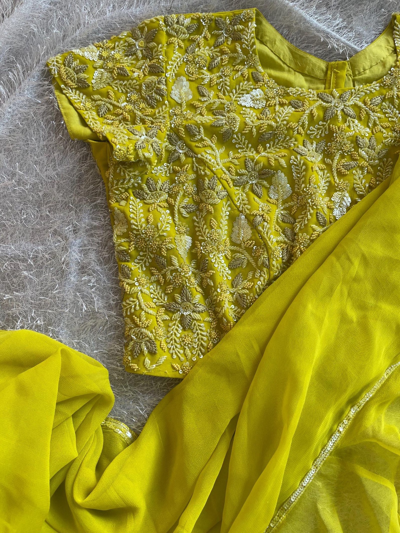 Mustard Yellow Ruffle Saree: Georgette Cocktail Sari with Embroidered Blouse, ruffle saree blouse , mehendi saree, haldi saree,cocktail sare