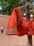 Hand Embroidered Zardosi Silk Blouse: Orange Maggam Work, Size 42