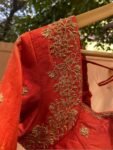 Hand Embroidered Zardosi Silk Blouse: Orange Maggam Work, Size 42