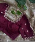 Hand Embroidered Zardosi Silk Blouse: Maroon Red Maggam Saree Blouse