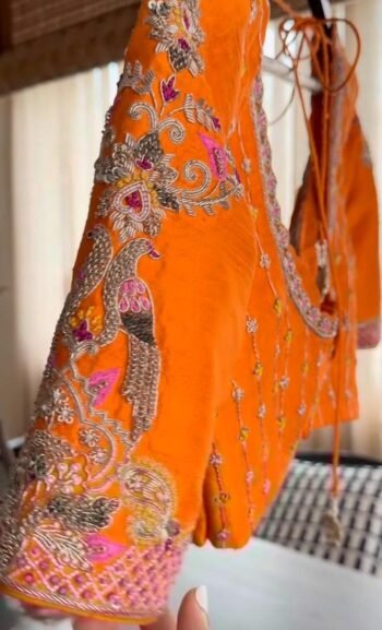 Hand Embroidered Zardosi Silk Blouse/Orange Maggam Work,hand work blouse,plus size blouses ,orange saree blouse,mix and match blouse