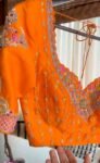 Hand Embroidered Zardosi Silk Blouse/Orange Maggam Work,hand work blouse,plus size blouses ,orange saree blouse,mix and match blouse USA