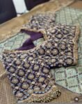 Hand Embroidered Purple Silk Saree Blouse: Zardosi Wedding Crop Top