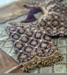 Hand Embroidered Purple Silk Saree Blouse: Zardosi Wedding Crop Top