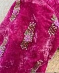 Hand Embroidered Velvet Saree Blouse: Pink Zardosi Maggam Work
