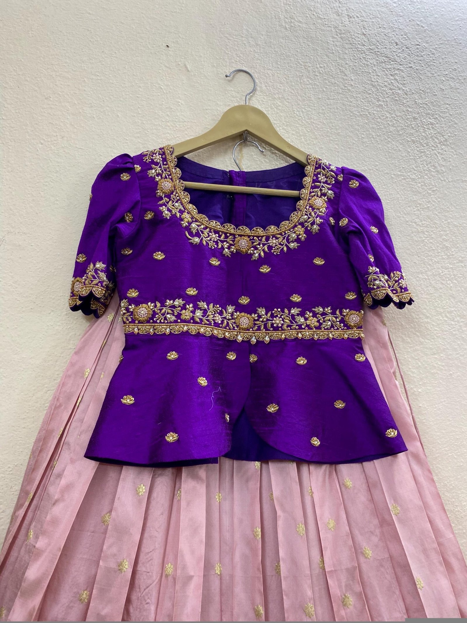 Handloom Kanjeevaram Silk Lehenga Set: Embroidered Peplum Top, Indian Wedding Dress