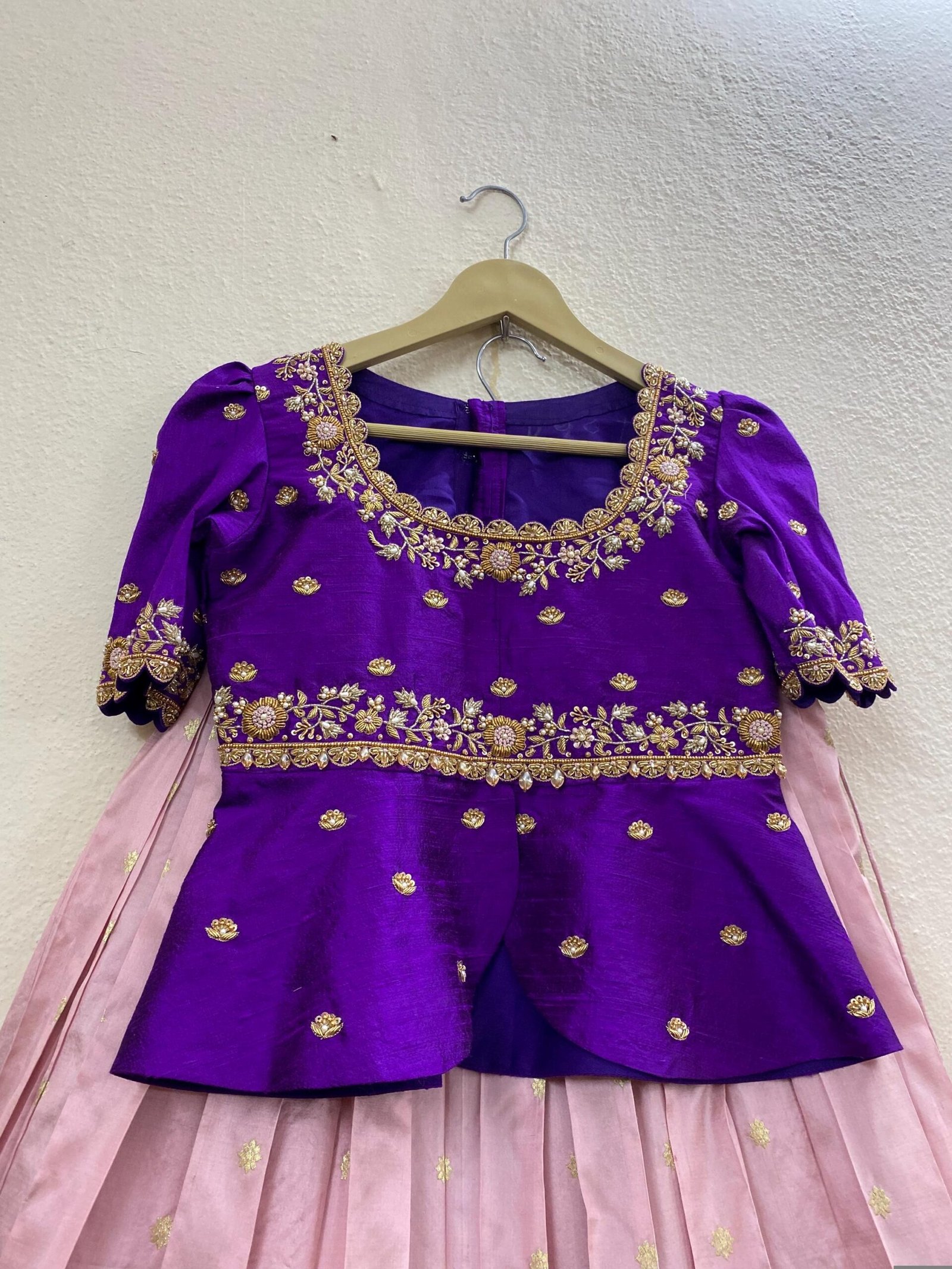 Handloom Kanjeevaram Silk Lehenga Set: Embroidered Peplum Top, Indian Wedding Dress