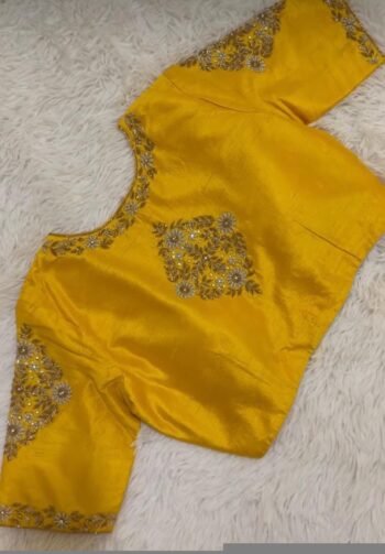 pure silk hand embroidery blouse  / saree maggam yellow blouse /yellow blouse/ hand embroidered blouse / ready made blouse zardosi/voggish